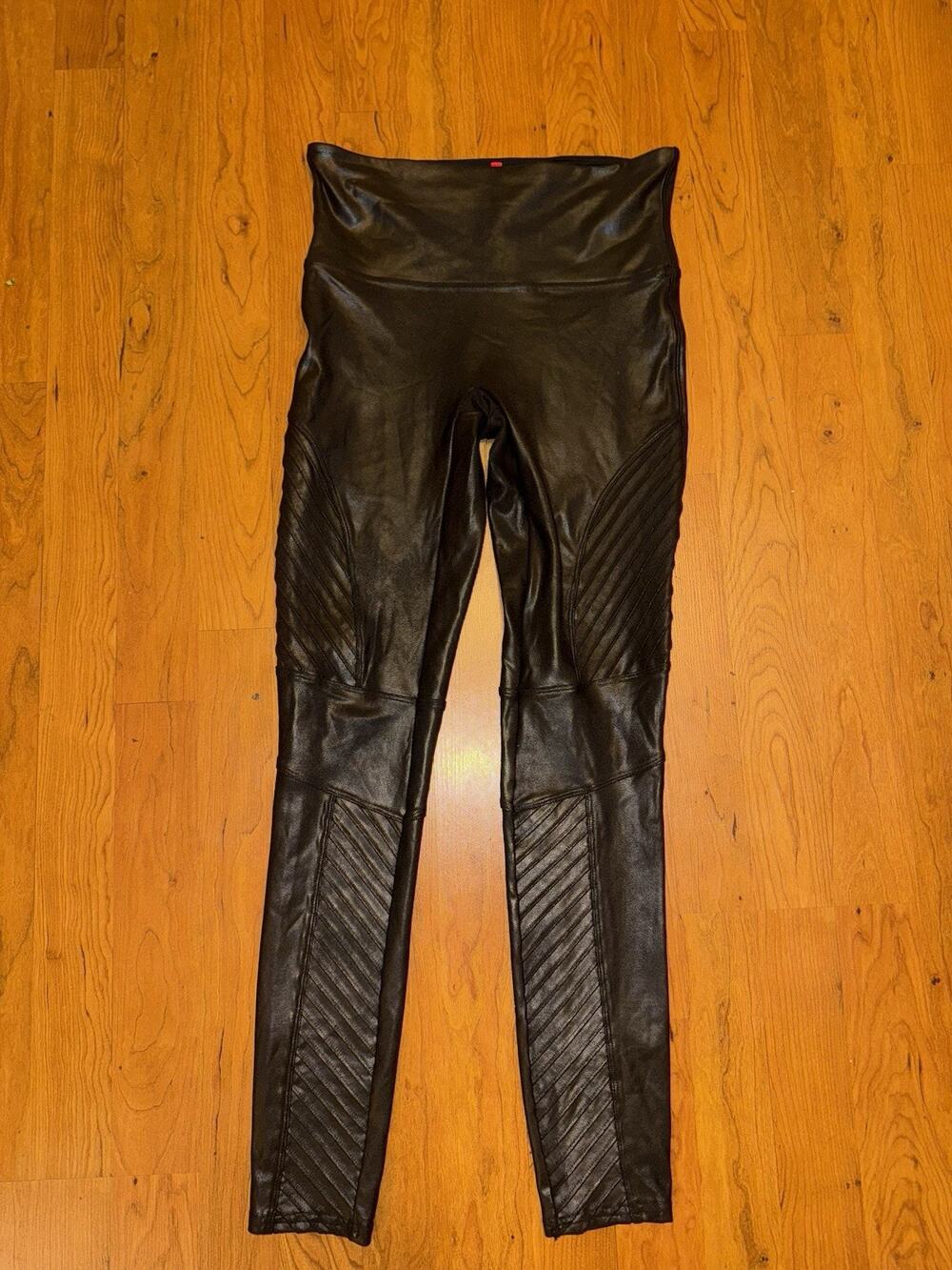 SPANX By Sara Blakley Women’s Medium Black Faux Leather Moto Ribbed Biker